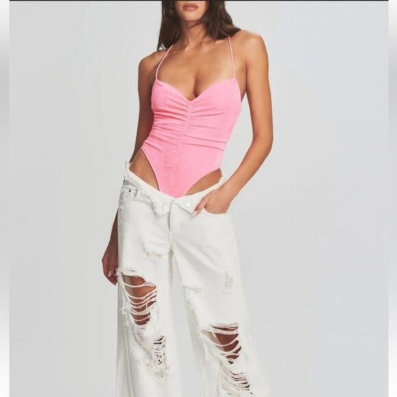 NWT SER.O.YA Ruched Hot Pink Bodysuit Size Medium MSRP $225 - Picture 3 of 11